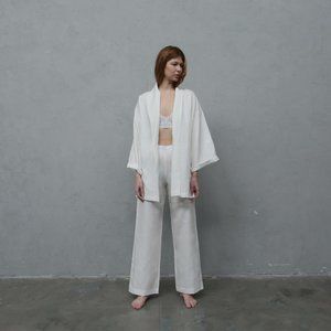 Linen KImono suit I White and Sand color